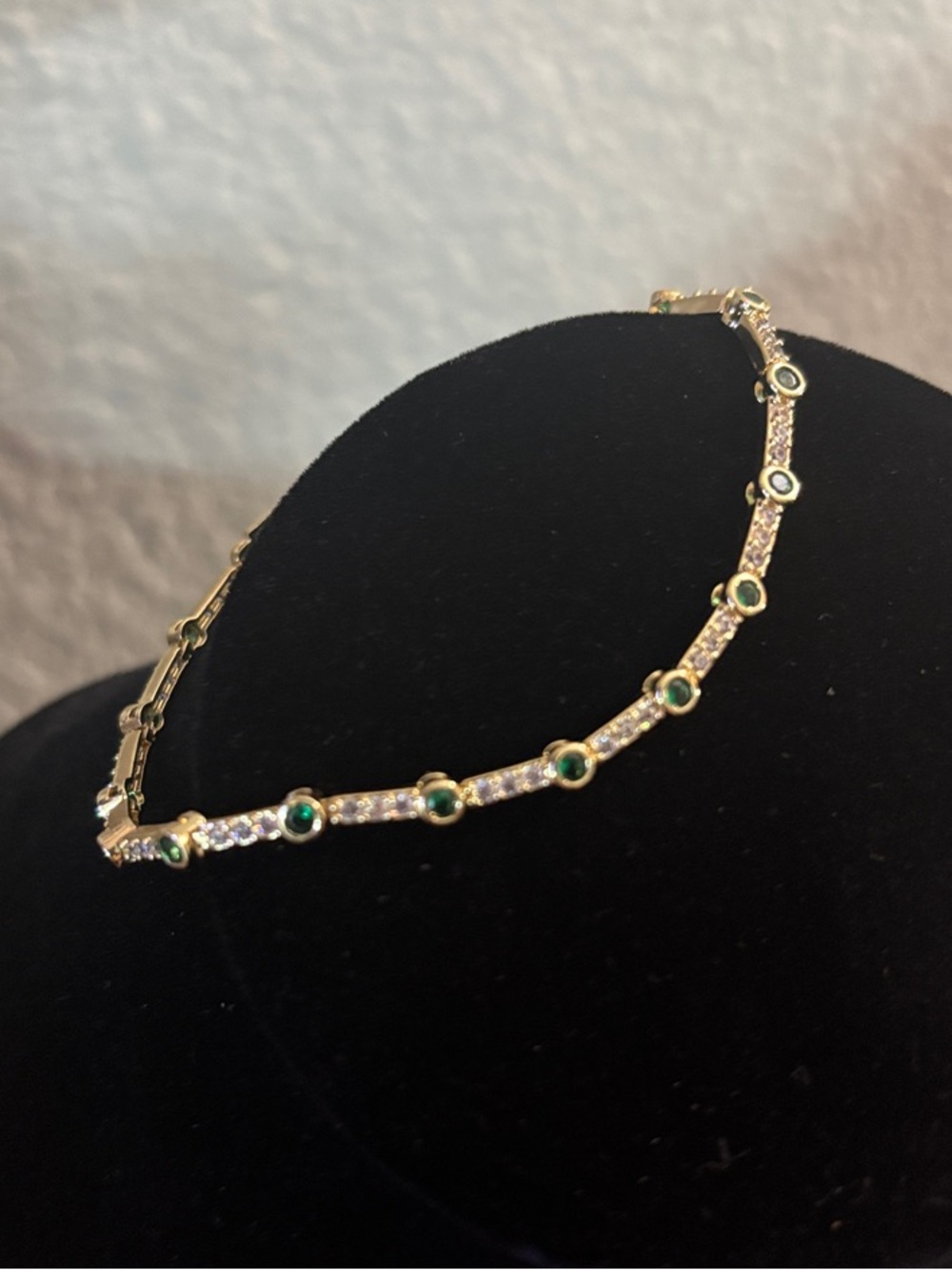 Gold Tennis Bracelet with Green Stone Circle Accents